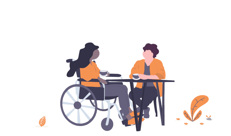 Drawing of a woman meeting with a female student in a wheelchair